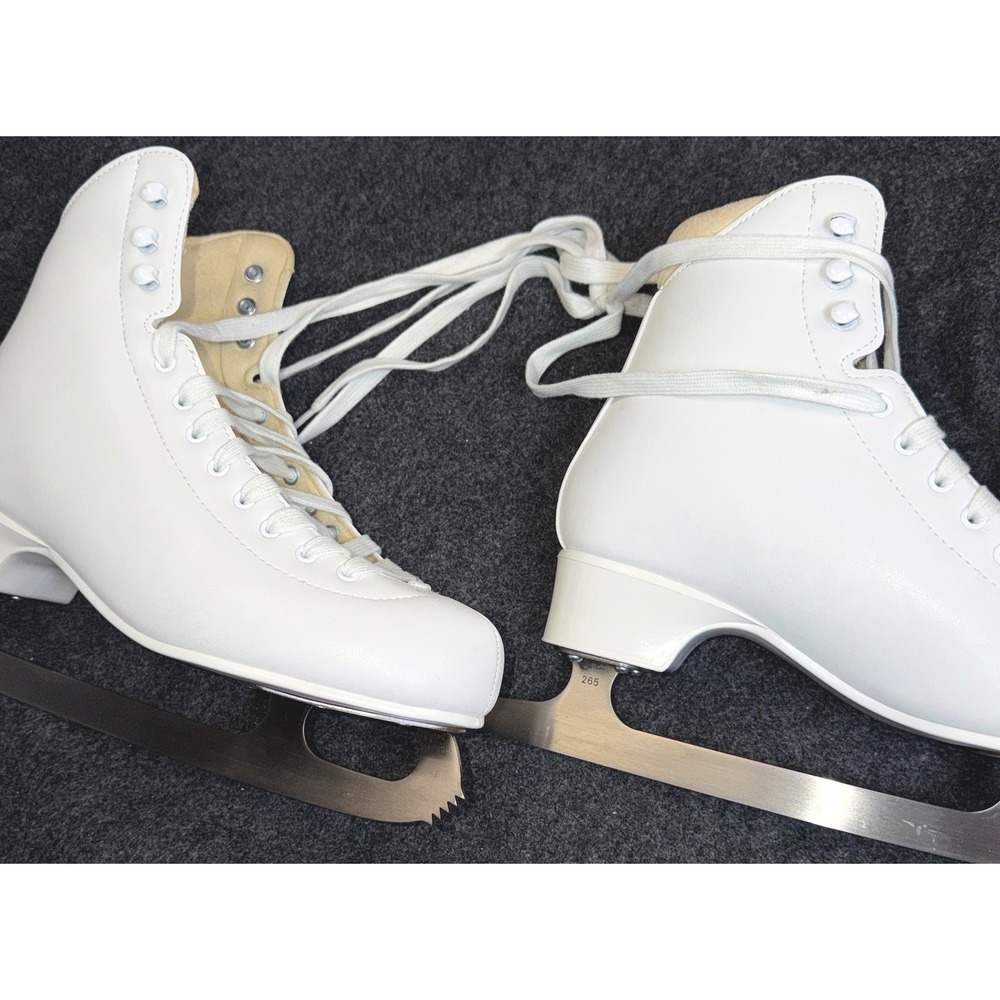 Tuosamtin Women's Figure Ice Skates Size 10 White Lace Up‎ 265 Blade Preowned
